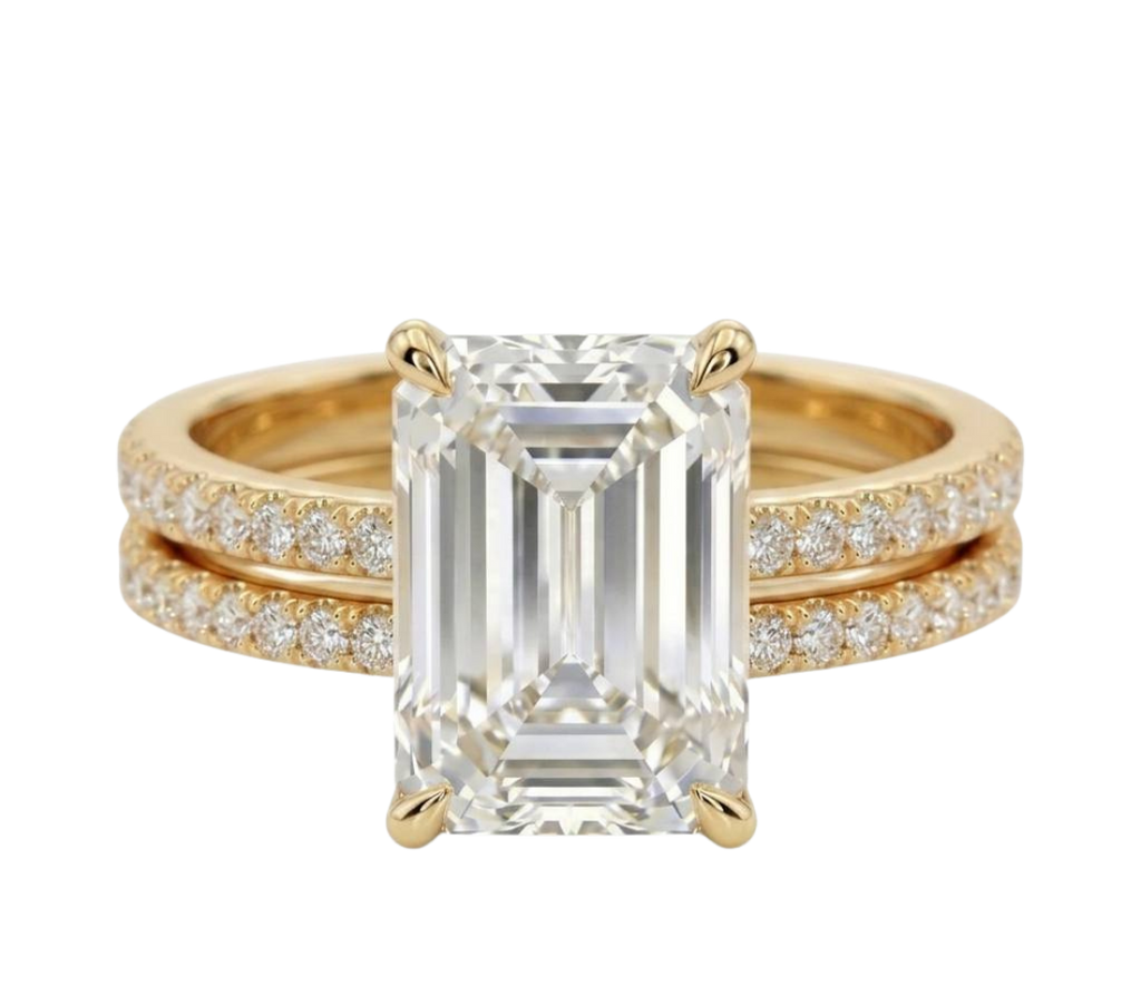 Elegant Rectangle-Cut Zirconia Ring Set