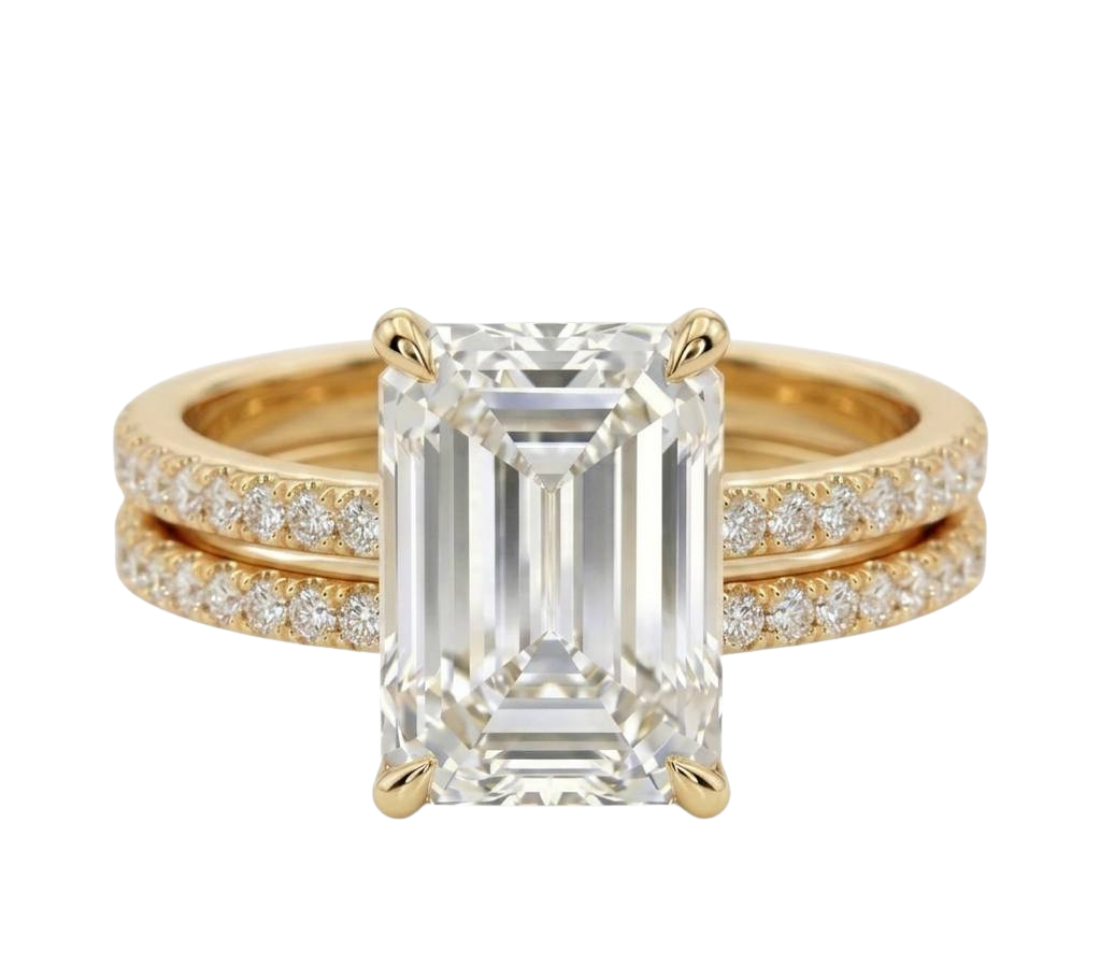 Elegant Rectangle-Cut Zirconia Ring Set