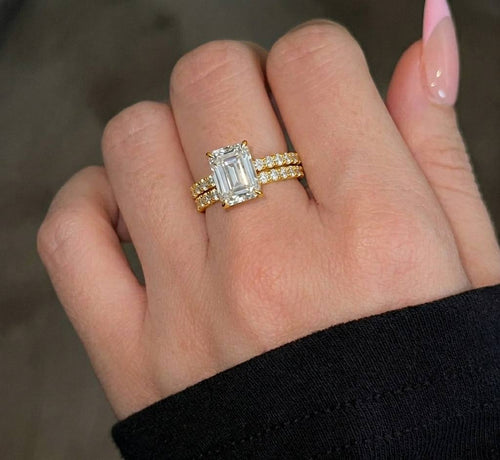 Elegant Rectangle-Cut Zirconia Ring Set